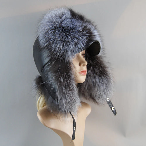 Real Leather Fox Fur Women Hat Snow Skiing Earflap Winter Outdoor Cap-Winter Hats-Arimonz-silver fox-Adjustable-Arimonz