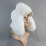 Real Leather Fox Fur Women Hat Snow Skiing Earflap Winter Outdoor Cap-Winter Hats-Arimonz-white-Adjustable-Arimonz