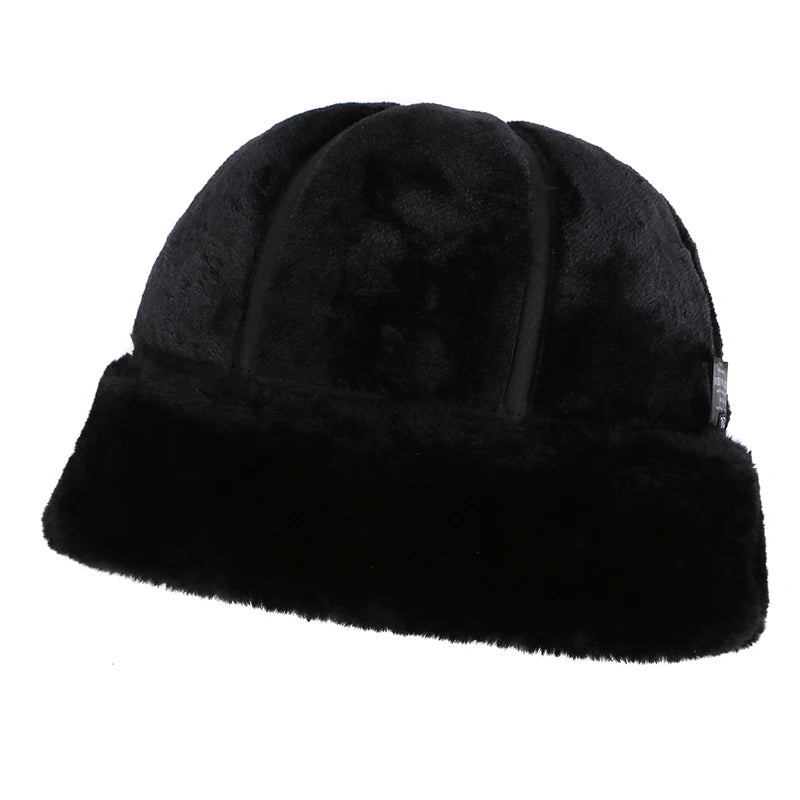Real Leather Retro Warm Winter Cap with Thick Velvet Lining Bomber Hat-Winter Hats-Arimonz-Arimonz