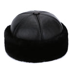 Real Leather Retro Warm Winter Cap with Thick Velvet Lining Bomber Hat-Winter Hats-Arimonz-Black-21-22in-Arimonz