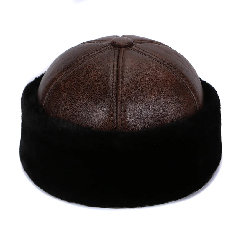 Real Leather Retro Warm Winter Cap with Thick Velvet Lining Bomber Hat-Winter Hats-Arimonz-Brown-22in-Arimonz