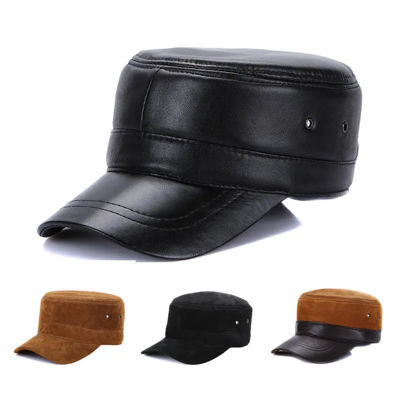 Real Sheepskin Leather Cap New Fashion Fall Winter Leather Unisex Hat-Winter Hats-Arimonz-Arimonz