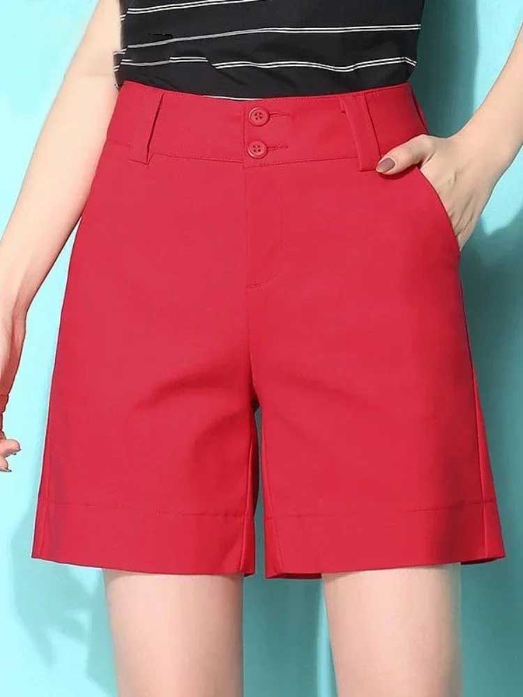 Casual Women's Shorts Button Fly Solid High Waist Shorts for Summer