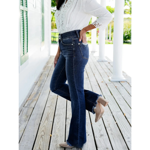 Retro Edge Washed Double Buckle High Waist Straight-Leg Jeans-Skinny Jeans-Arimonz-Arimonz