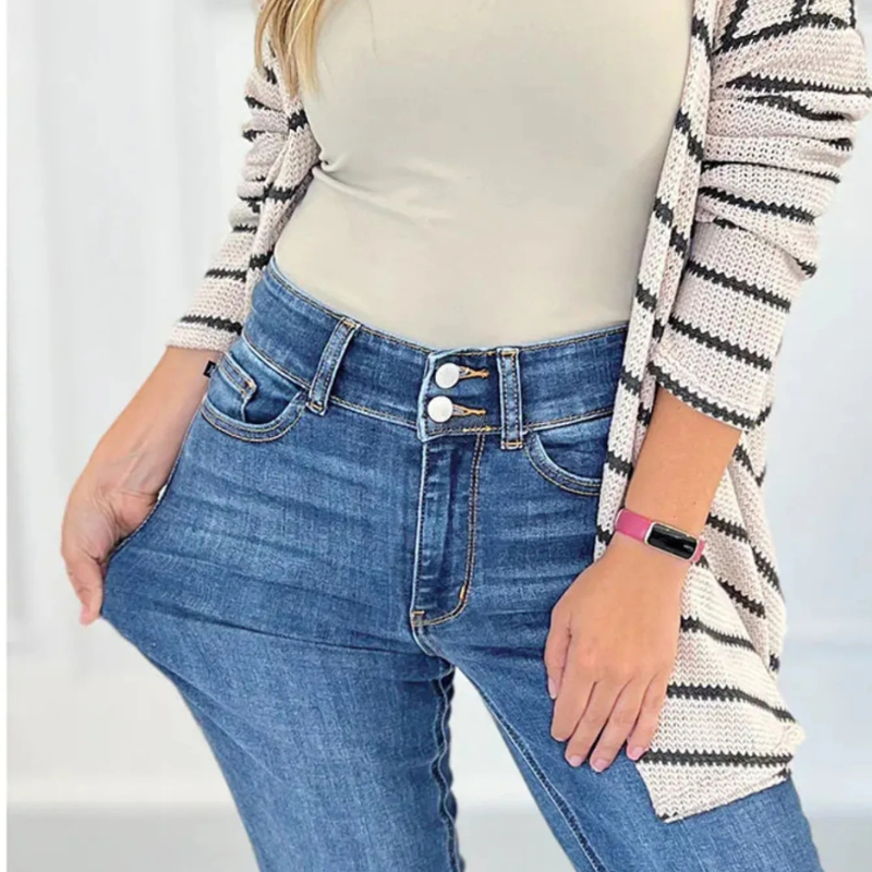 Retro Edge Washed Double Buckle High Waist Straight-Leg Jeans-Skinny Jeans-Arimonz-Arimonz