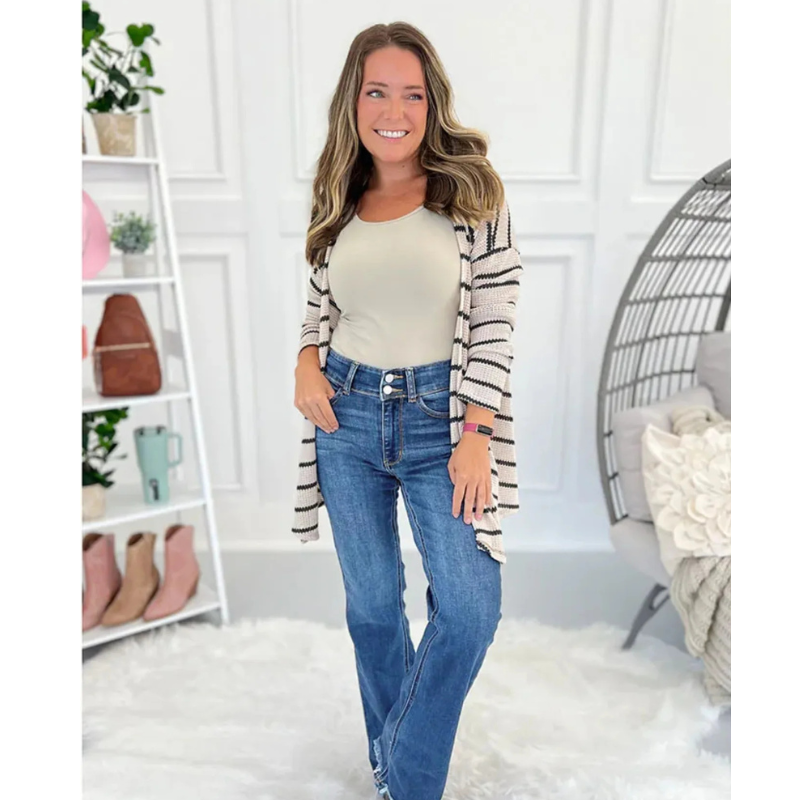 Retro Edge Washed Double Buckle High Waist Straight-Leg Jeans-Skinny Jeans-Arimonz-Blue-XS-Arimonz