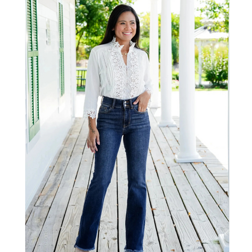 Retro Edge Washed Double Buckle High Waist Straight-Leg Jeans-Skinny Jeans-Arimonz-Deep Blue-XS-Arimonz