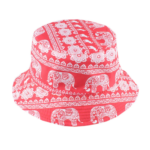 Retro Elephant Print Bucket Hat Reversible Summer Panama Beach Cap-Bucket Hats-Arimonz-Arimonz
