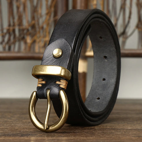 Retro Genuine Cowskin Belt Women’s Cowhide Belt with Copper Pin Buckle-Belts-Arimonz-Arimonz