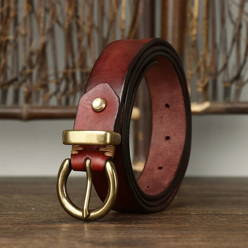 Retro Genuine Cowskin Belt Women’s Cowhide Belt with Copper Pin Buckle-Belts-Arimonz-Arimonz