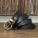 Retro Genuine Cowskin Belt Women’s Cowhide Belt with Copper Pin Buckle-Belts-Arimonz-Black-90cm/35in-Arimonz