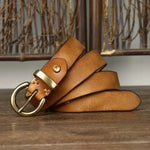 Retro Genuine Cowskin Belt Women’s Cowhide Belt with Copper Pin Buckle-Belts-Arimonz-Khaki-90cm/35in-Arimonz