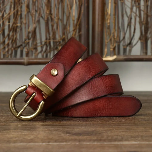 Retro Genuine Cowskin Belt Women’s Cowhide Belt with Copper Pin Buckle-Belts-Arimonz-Red brown-90cm/35in-Arimonz
