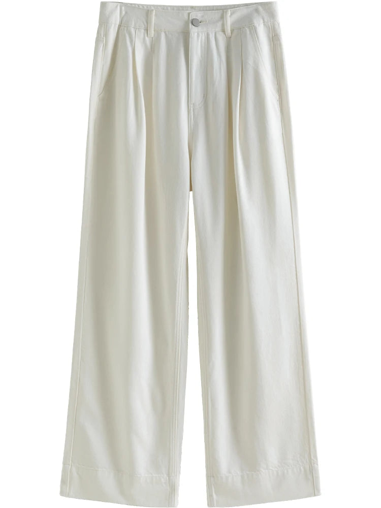 Retro Loose Straight White Jeans for Women Spring High Waist Trouser-Pants-Arimonz-Arimonz