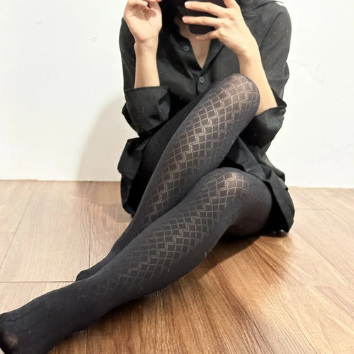Retro Vertical Stripe Tights Wave Plaid Pantyhose Bottoming Stockings-Socks & Tights-Arimonz-black-Arimonz