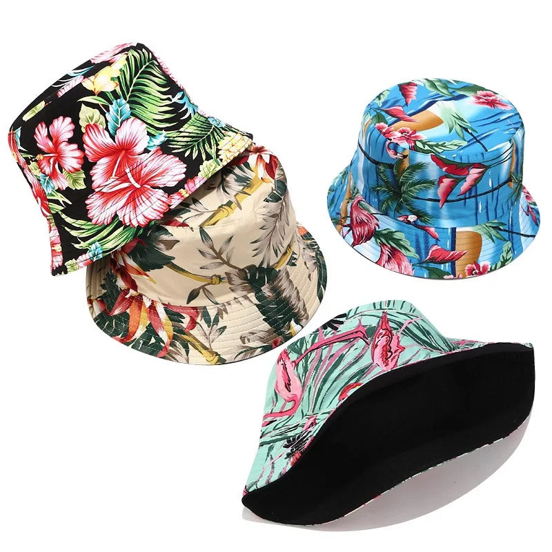 Reversible Flower Print Bucket Hat Travel Outdoor Panama Bucket Cap-Bucket Hats-Arimonz-Arimonz
