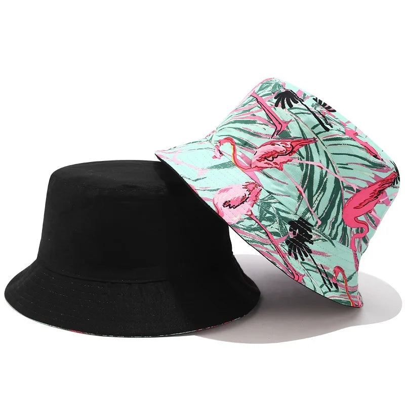 Reversible Flower Print Bucket Hat Travel Outdoor Panama Bucket Cap-Bucket Hats-Arimonz-Arimonz