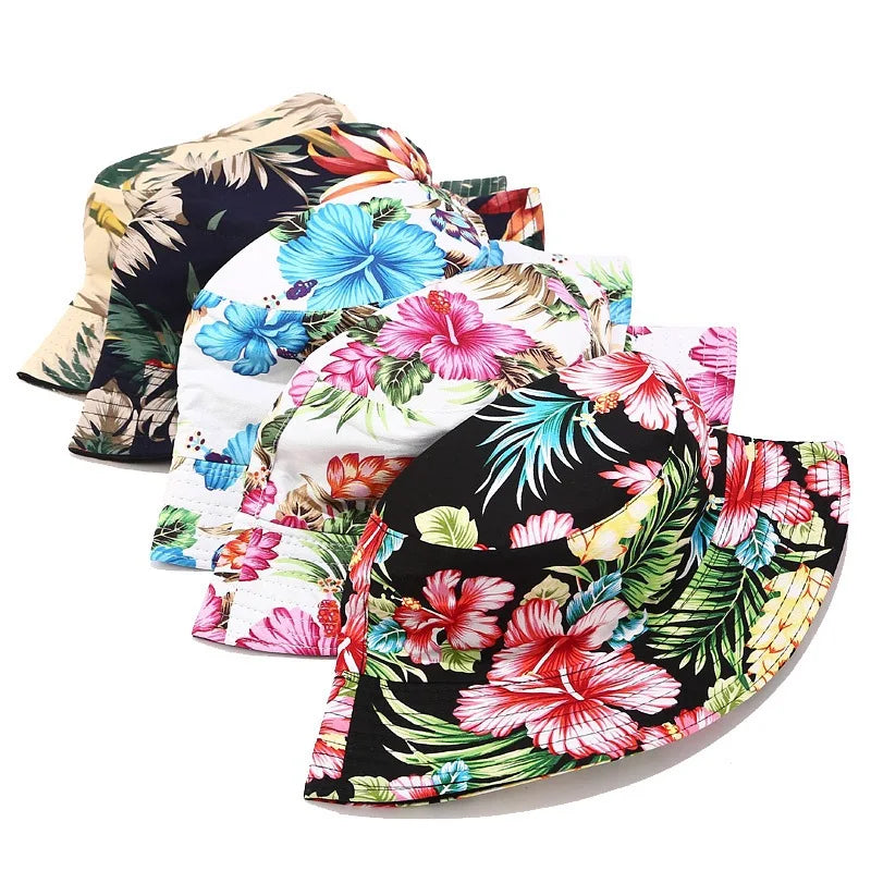 Reversible Flower Print Bucket Hat Travel Outdoor Panama Bucket Cap-Bucket Hats-Arimonz-Arimonz