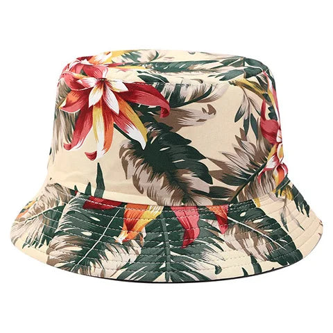 Reversible Flower Print Bucket Hat Travel Outdoor Panama Bucket Cap-Bucket Hats-Arimonz-Beige-Arimonz