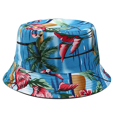 Reversible Flower Print Bucket Hat Travel Outdoor Panama Bucket Cap-Bucket Hats-Arimonz-Blue-Arimonz