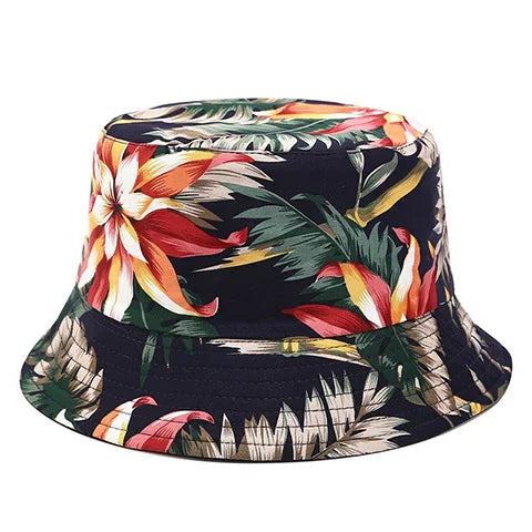 Reversible Flower Print Bucket Hat Travel Outdoor Panama Bucket Cap-Bucket Hats-Arimonz-navy-Arimonz