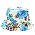 Reversible Flower Print Bucket Hat Travel Outdoor Panama Bucket Cap-Bucket Hats-Arimonz-white blue-Arimonz