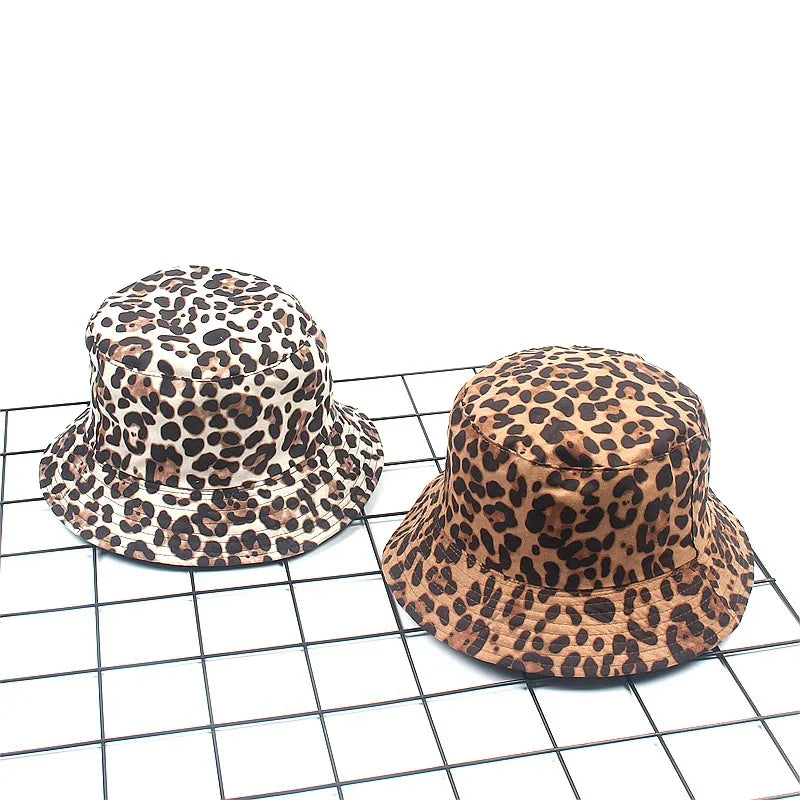 Reversible Leopard Print Bucket Hat Cotton Panama Outdoor Sun Cap-Bucket Hats-Arimonz-Arimonz