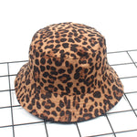 Reversible Leopard Print Bucket Hat Cotton Panama Outdoor Sun Cap-Bucket Hats-Arimonz-D leopard brown-Arimonz