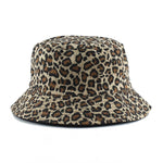 Reversible Leopard Print Bucket Hat Cotton Panama Outdoor Sun Cap-Bucket Hats-Arimonz-khaki leopard-Arimonz