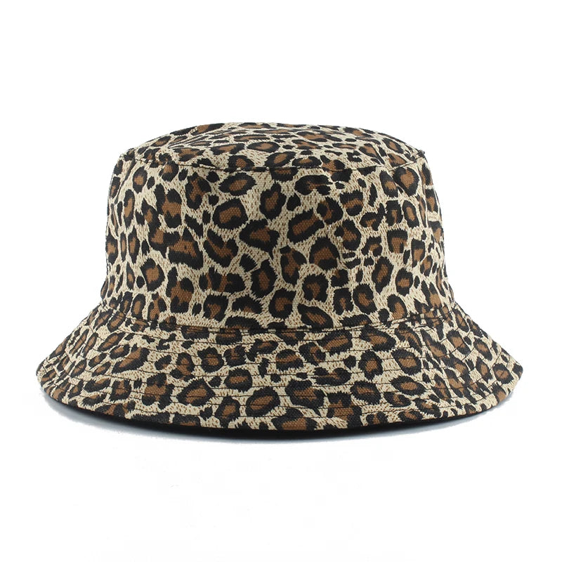 Reversible Leopard Print Bucket Hat Cotton Panama Outdoor Sun Cap-Bucket Hats-Arimonz-khaki leopard-Arimonz