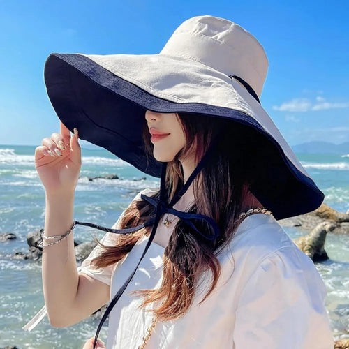 Reversible UV Protection Wired Edge Beach Bucket Wide Brim Sun Hat-Summer Hats-Arimonz-Arimonz