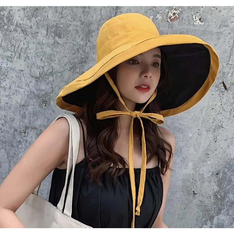 Reversible Wide Brim Sun Hat Wired Edge Beach Bucket Fishing Hat-Summer Hats-Arimonz-Arimonz