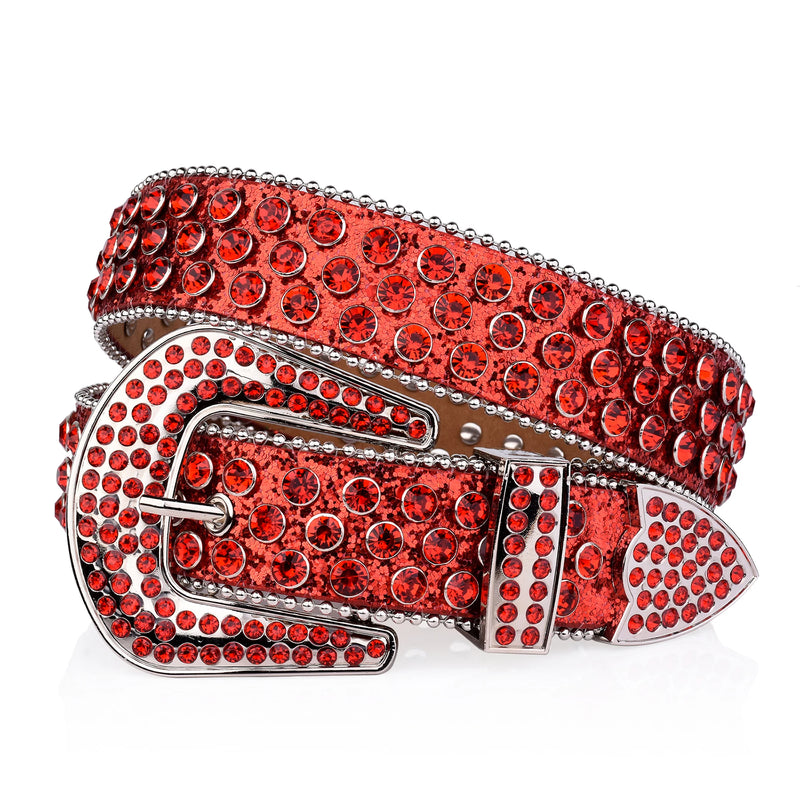 Rhinestone Belt Chic Western Jeans Sparkle Crystal Denim Belt-Belts-Arimonz-Red-105CM/41inches-Arimonz