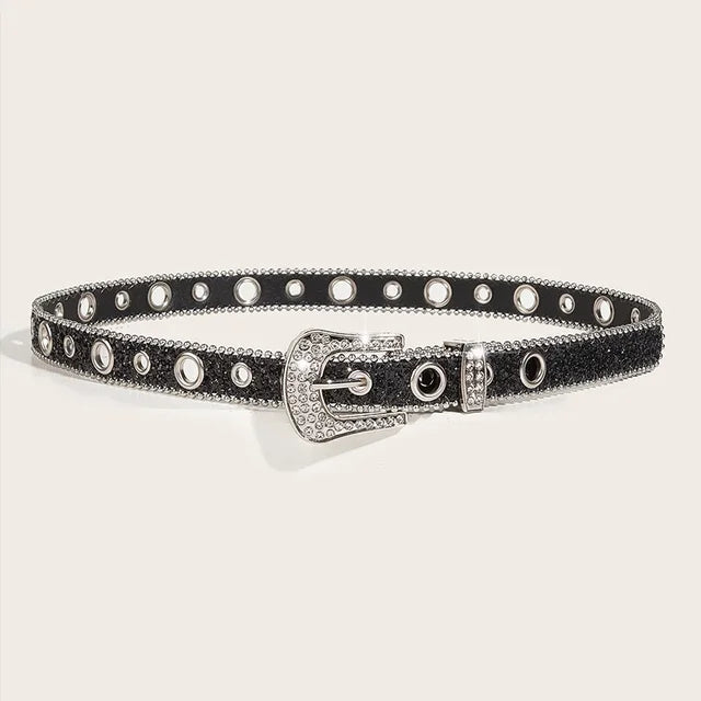 Rhinestone Belt Y2k Bling Sequin Designer Belts Jeans Décor Belt-Women's Belts-Arimonz-2.5cm/0.98 inches black-103CM/40inches-Arimonz