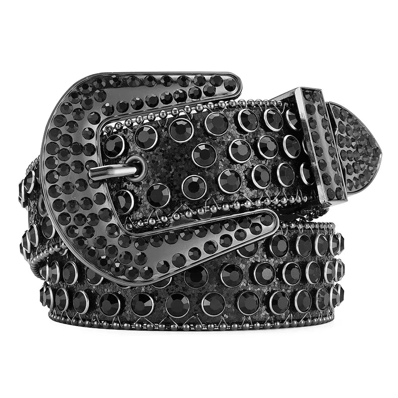 Rhinestone Large Size Belt Women Belt Western Denim Shiny Rivet Design-Belts-Arimonz-Black-125cm/49inches-Arimonz