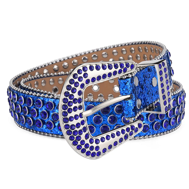 Rhinestone Large Size Belt Women Belt Western Denim Shiny Rivet Design-Belts-Arimonz-DEEP BLUE-125cm/49inches-Arimonz
