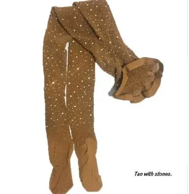 Rhinestone Women Tights Professional Ballroom Dance Stocking Pantyhose-Socks & Tights-Arimonz-tan-One Size-Arimonz