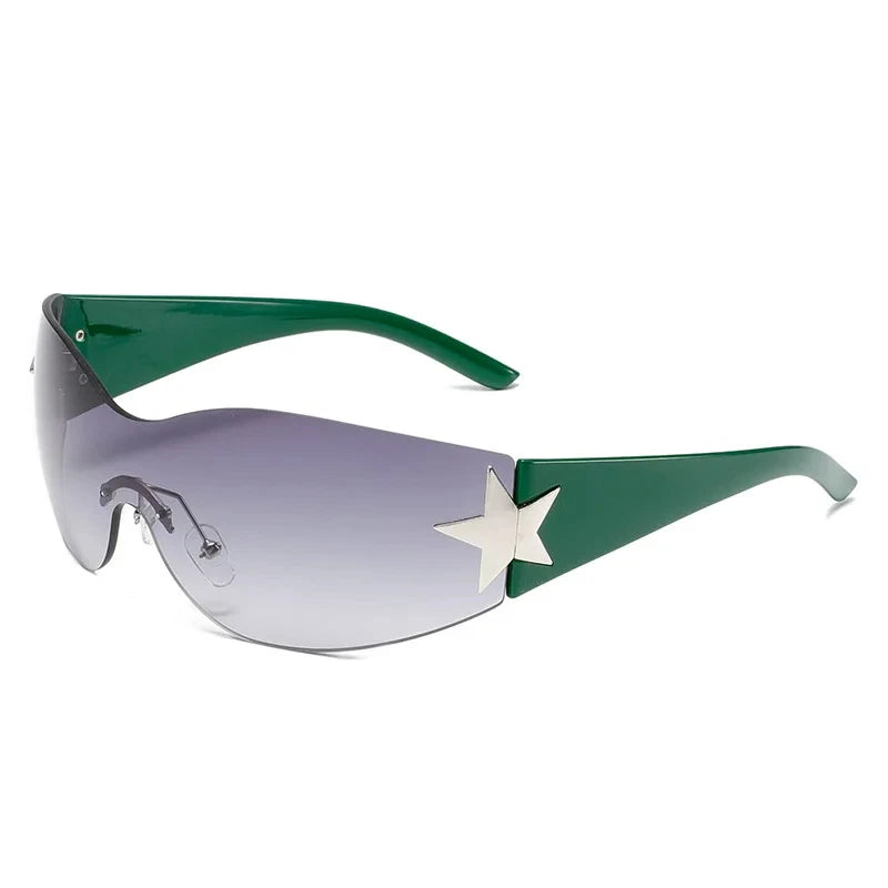 Rimless Decoration Integrated Y2K Fashion Beach Party Sunglasses-Sunglasses-Arimonz-Green Gray-Arimonz