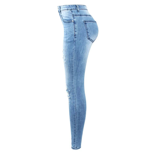 Ripped Jeans With Beads Woman Stretchy Denim Skinny Pants Trousers-Skinny Jeans-Arimonz-Arimonz