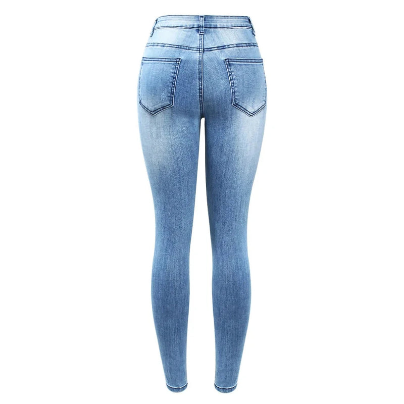 Ripped Jeans With Beads Woman Stretchy Denim Skinny Pants Trousers-Skinny Jeans-Arimonz-Arimonz