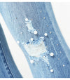 Ripped Jeans With Beads Woman Stretchy Denim Skinny Pants Trousers-Skinny Jeans-Arimonz-Arimonz