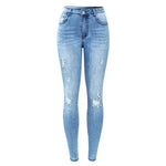 Ripped Jeans With Beads Woman Stretchy Denim Skinny Pants Trousers-Skinny Jeans-Arimonz-blue-L-Arimonz