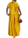 Satin Short Sleeve Turtleneck Top and Wide Leg Pants Outfit Set-Wear To Work Sets-Arimonz-Arimonz