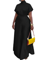 Satin Short Sleeve Turtleneck Top and Wide Leg Pants Outfit Set-Wear To Work Sets-Arimonz-Arimonz