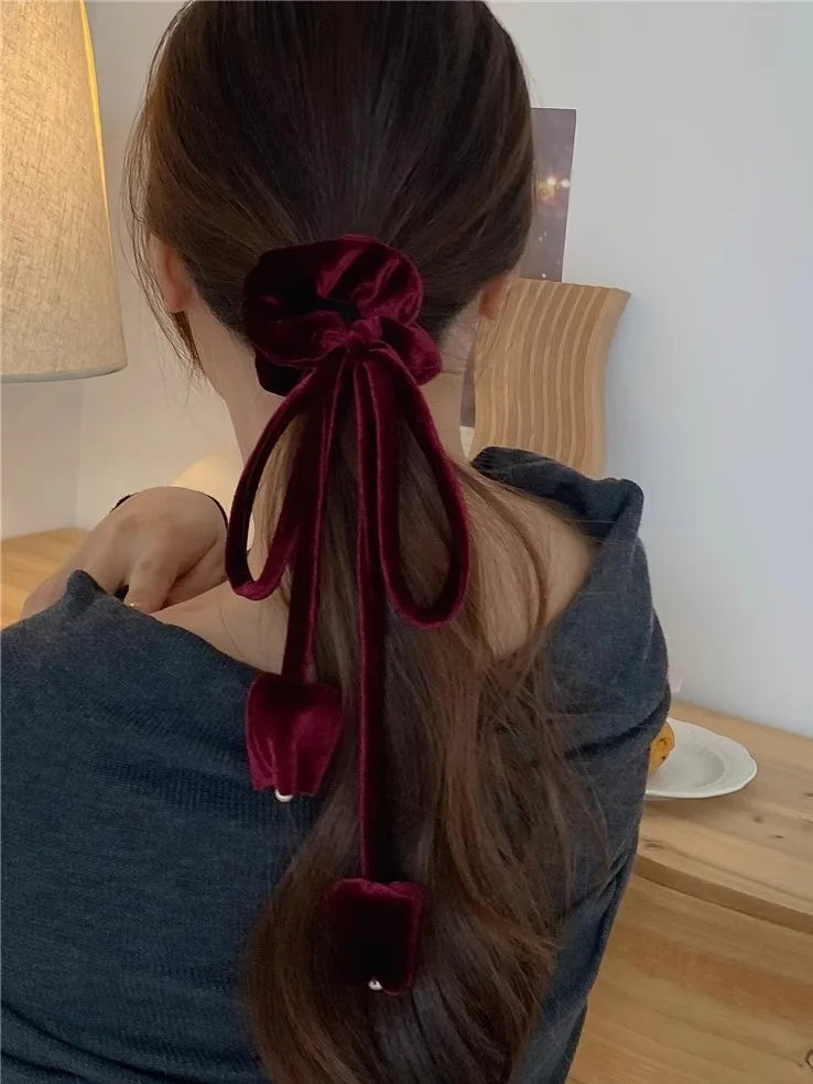 Sensation Retro Suede Velvet Ribbon Headrope Hair Loop Tulip Design-Hair Accessories-Arimonz-Arimonz