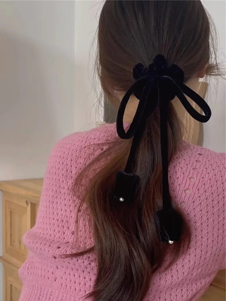 Sensation Retro Suede Velvet Ribbon Headrope Hair Loop Tulip Design-Hair Accessories-Arimonz-Arimonz
