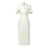 Short Sleeve High Waist Slim Midi Dress Business Formal Pencil Dress-Wear To Work Sets-Arimonz-Beige-S-Arimonz