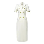 Short Sleeve High Waist Slim Midi Dress Business Formal Pencil Dress-Wear To Work Sets-Arimonz-Beige-S-Arimonz