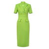 Short Sleeve High Waist Slim Midi Dress Business Formal Pencil Dress-Wear To Work Sets-Arimonz-Green-S-Arimonz
