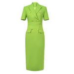 Short Sleeve High Waist Slim Midi Dress Business Formal Pencil Dress-Wear To Work Sets-Arimonz-Green-S-Arimonz